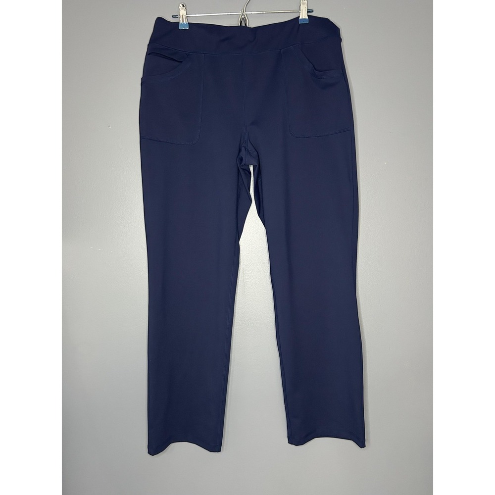 Lands End Active Pants Womens L 14-16 Navy Blue Stretch Knit Pull On Pockets